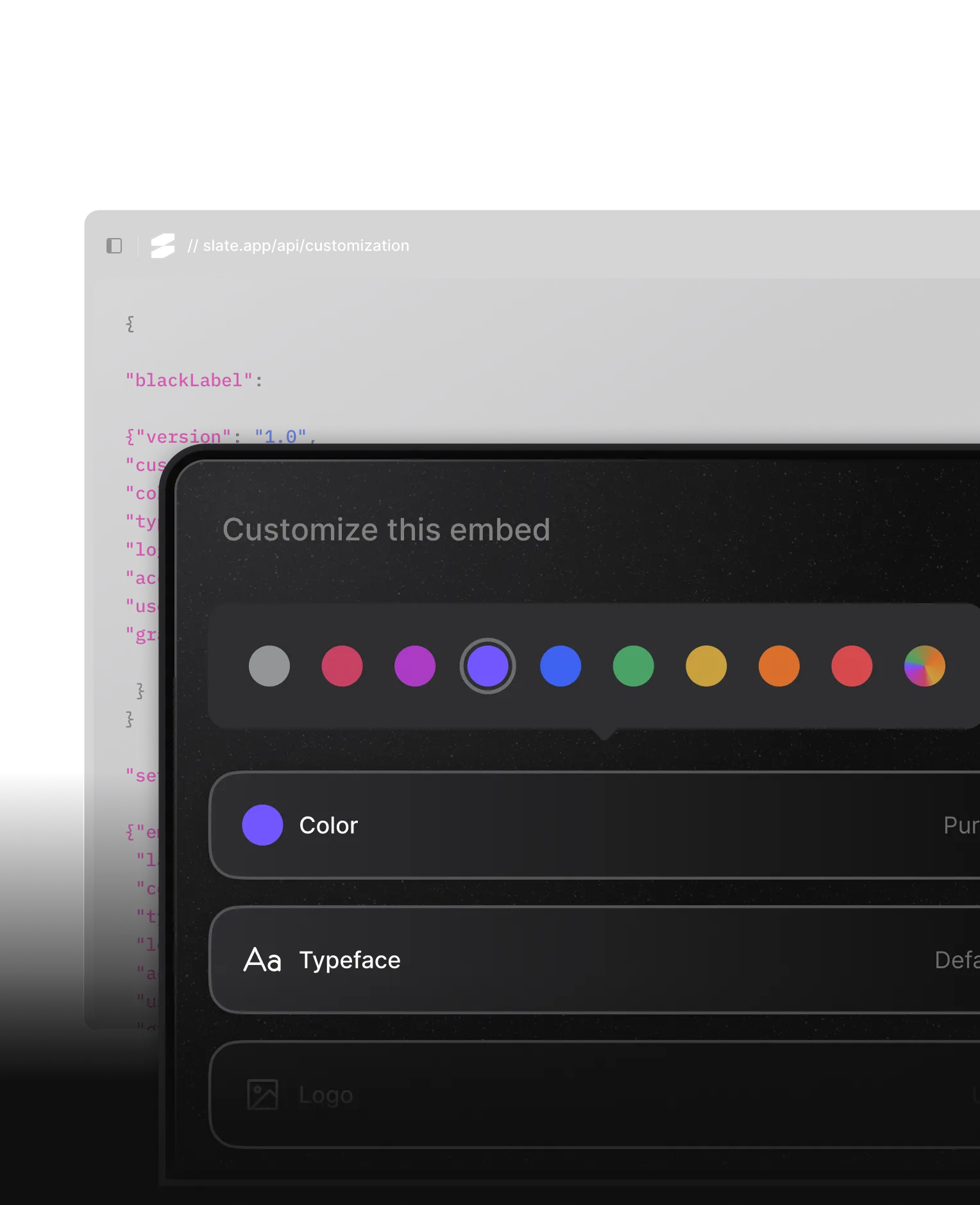 API customization with color picker